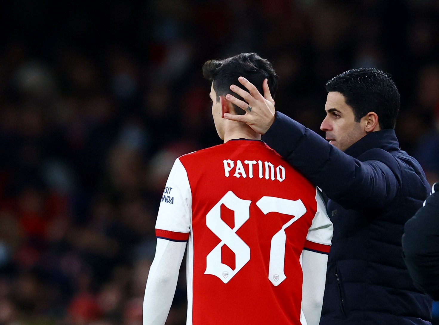 Arsenal's Charlie Patino and manager Mikel Arteta