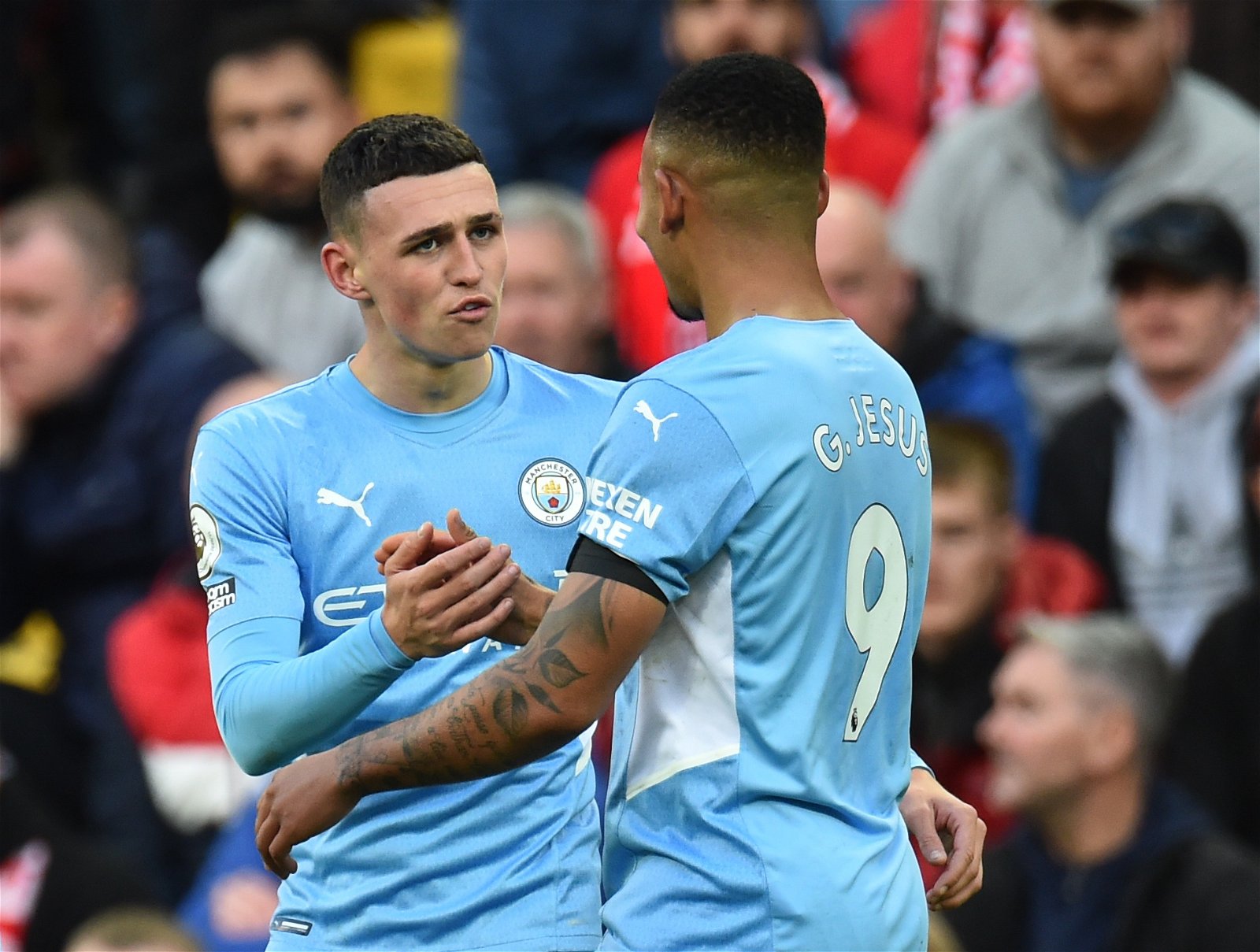 Manchester City's Phil Foden and Gabriel Jesus
