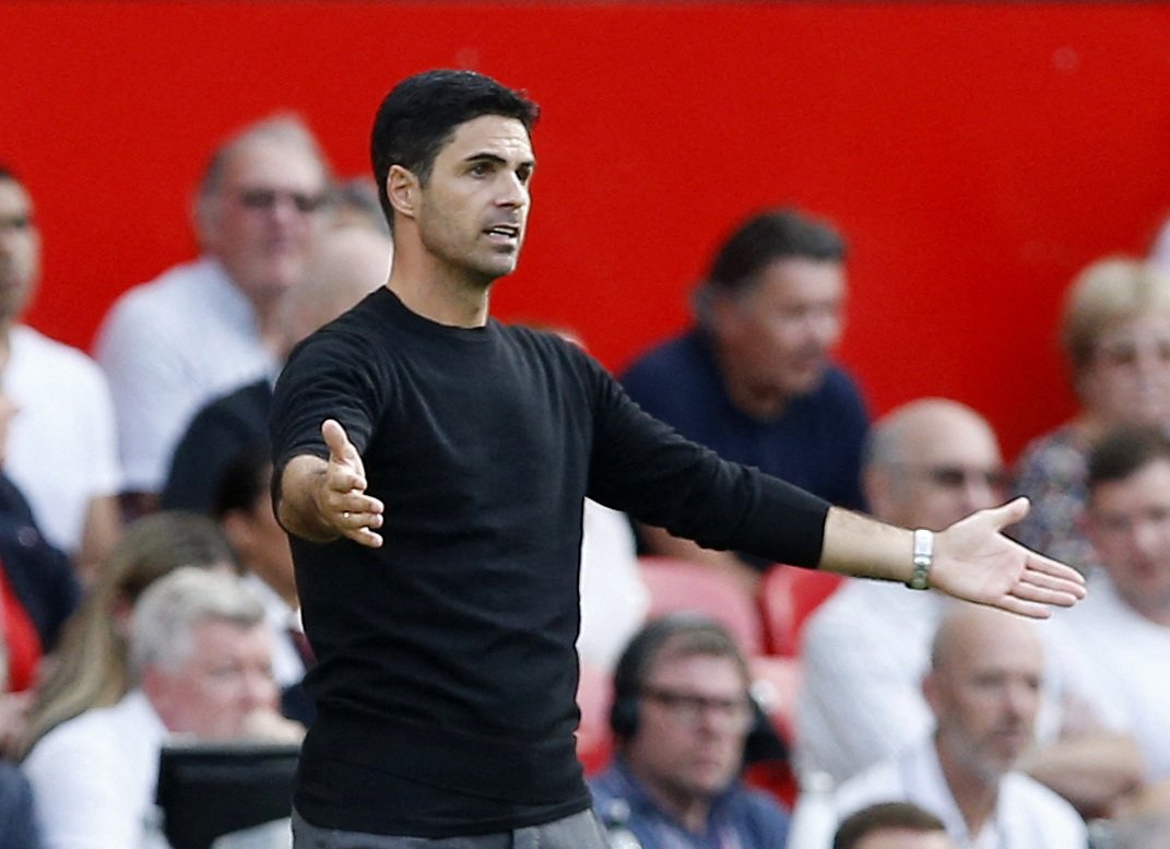Arsenal manager Mikel Arteta looks frustrated