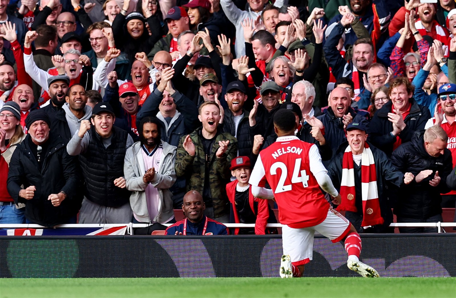 Reiss Nelson celebrates scoring for Arsenal