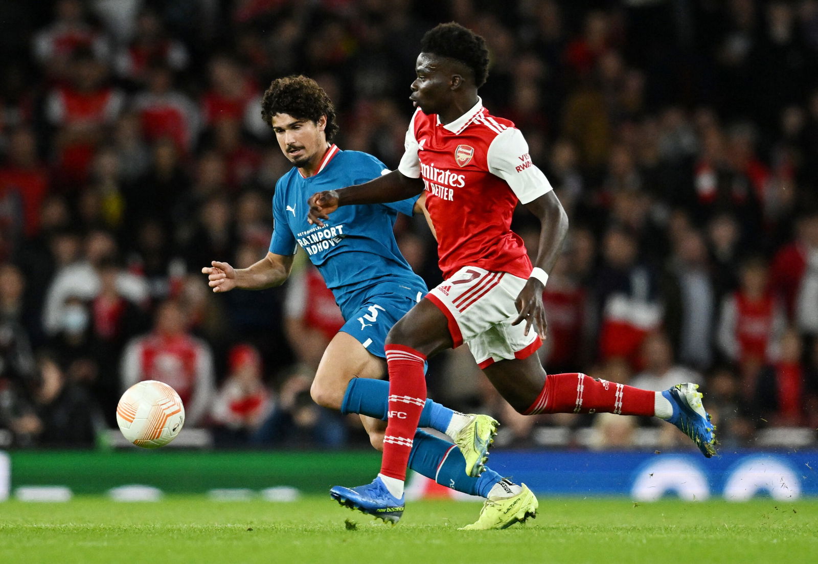 Bukayo Saka in action for Arsenal