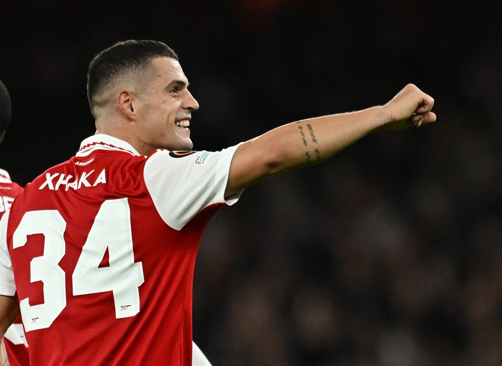 Granit Xhaka celebrates scoring for Arsenal